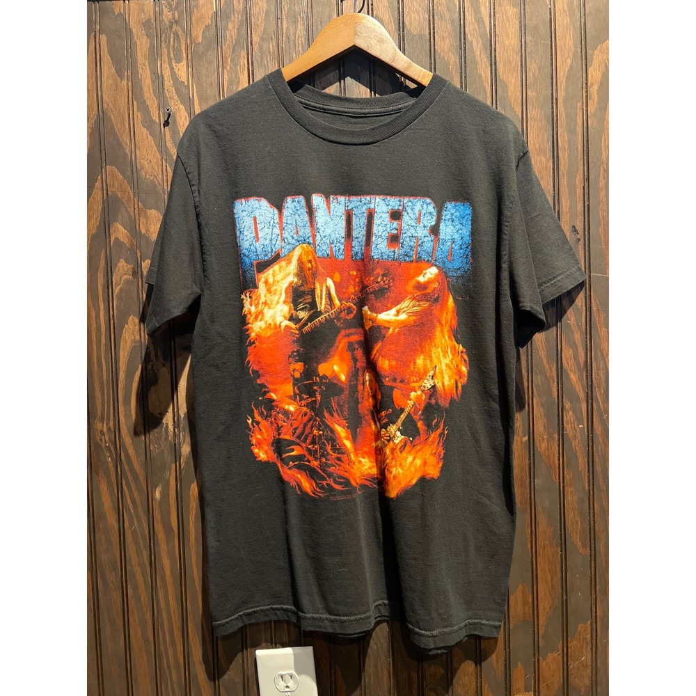 Pantera Band Tee Black Fire Graphic Heavy Metal Short Sleeve T-Shirt Mens Large